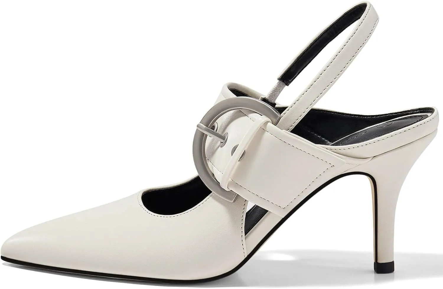 Coutgo Womens Slingback Pumps Closed Pointed Toe High Heels Belt Buckle Strap Dressy Work Shoes