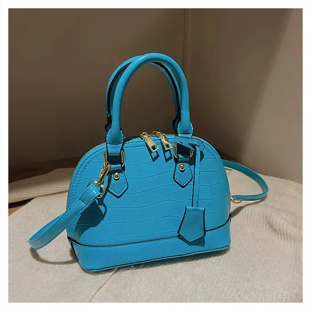 Crocodile Pattern Leather Dome Crossbody Bag for Women Top Handle Satchel Handbags Ladies Shoulder Bag Tote (Yellow)