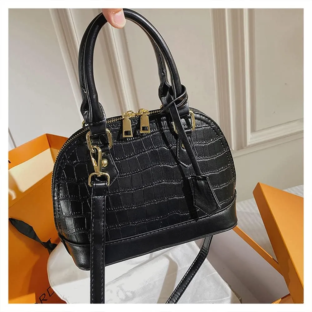 Crocodile Pattern Leather Dome Crossbody Bag for Women Top Handle Satchel Handbags Ladies Shoulder Bag Tote (Yellow)