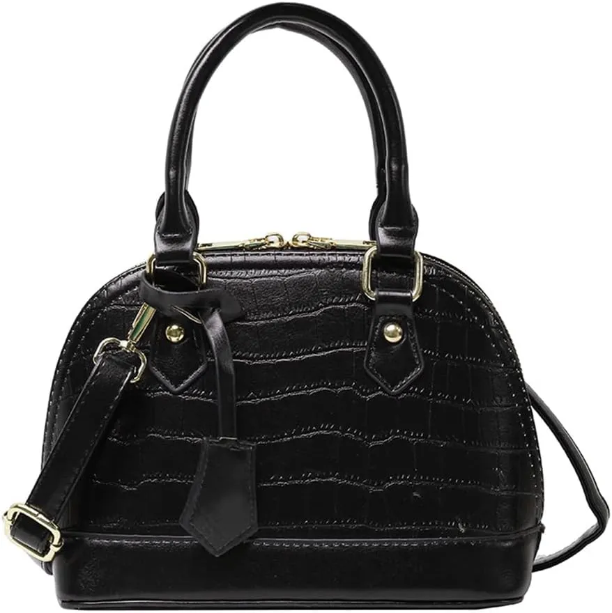 Crocodile Pattern Leather Dome Crossbody Bag for Women Top Handle Satchel Handbags Ladies Shoulder Bag Tote (Yellow)
