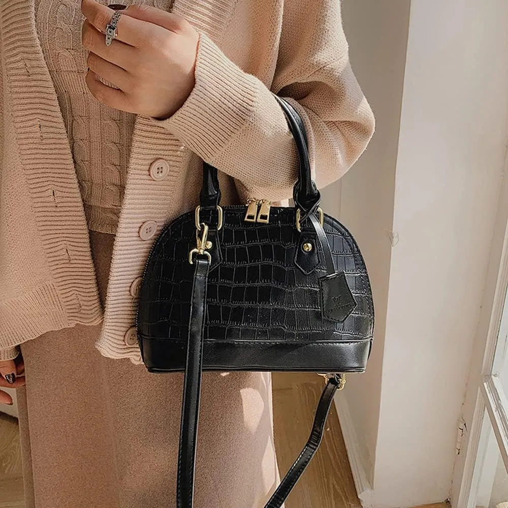Crocodile Pattern Leather Dome Crossbody Bag for Women Top Handle Satchel Handbags Ladies Shoulder Bag Tote (Yellow)
