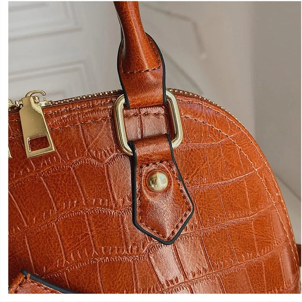 Crocodile Pattern Leather Dome Crossbody Bag for Women Top Handle Satchel Handbags Ladies Shoulder Bag Tote (Yellow)