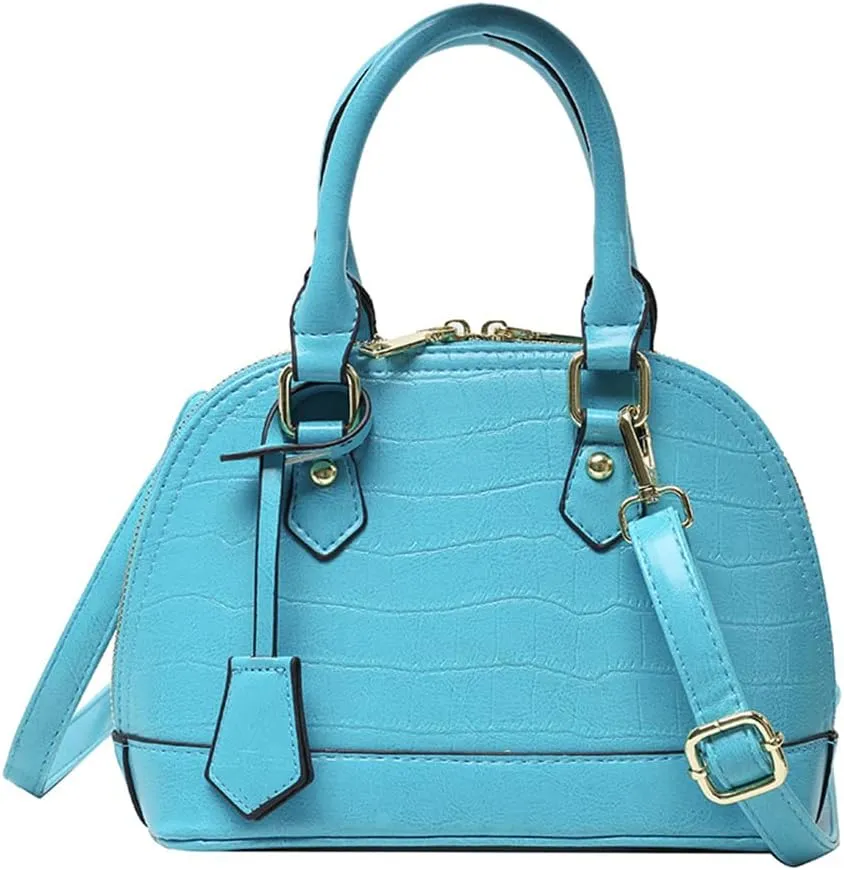 Crocodile Pattern Leather Dome Crossbody Bag for Women Top Handle Satchel Handbags Ladies Shoulder Bag Tote (Yellow)