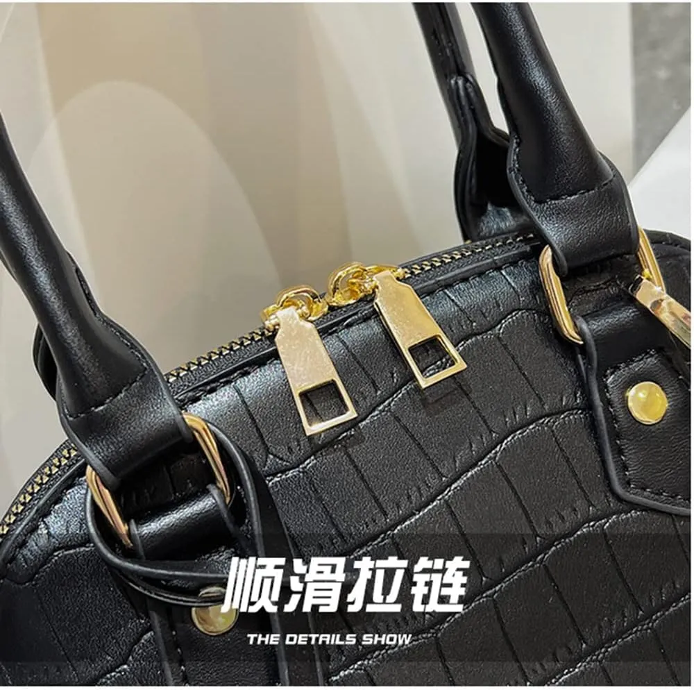 Crocodile Pattern Leather Dome Crossbody Bag for Women Top Handle Satchel Handbags Ladies Shoulder Bag Tote (Yellow)