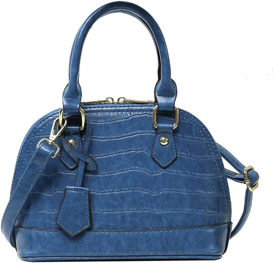 Crocodile Pattern Leather Dome Crossbody Bag for Women Top Handle Satchel Handbags Ladies Shoulder Bag Tote (Yellow)
