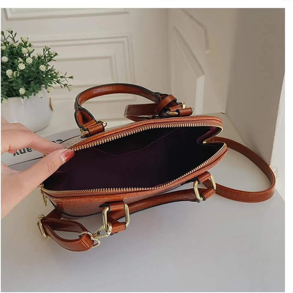 Crocodile Pattern Leather Dome Crossbody Bag for Women Top Handle Satchel Handbags Ladies Shoulder Bag Tote (Yellow)