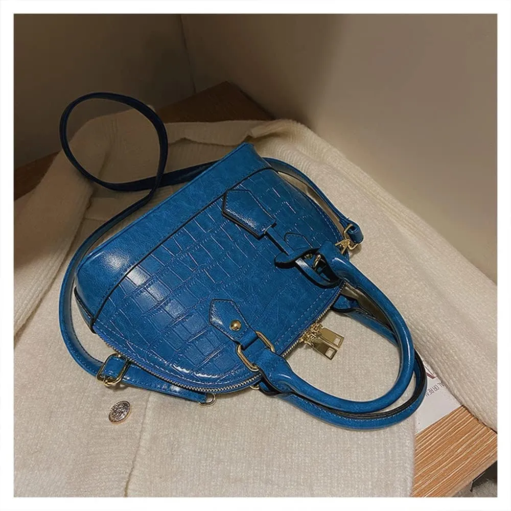 Crocodile Pattern Leather Dome Crossbody Bag for Women Top Handle Satchel Handbags Ladies Shoulder Bag Tote (Yellow)