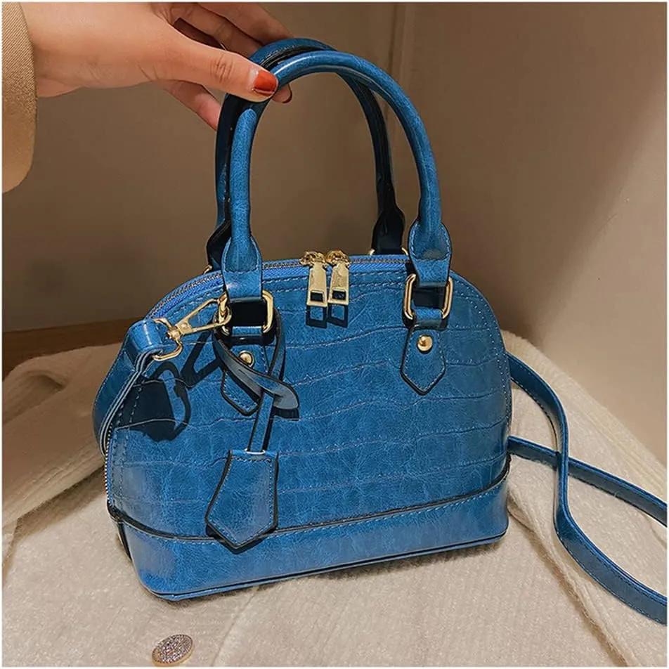 Crocodile Pattern Leather Dome Crossbody Bag for Women Top Handle Satchel Handbags Ladies Shoulder Bag Tote (Yellow)