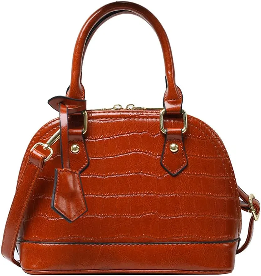 Crocodile Pattern Leather Dome Crossbody Bag for Women Top Handle Satchel Handbags Ladies Shoulder Bag Tote (Yellow)