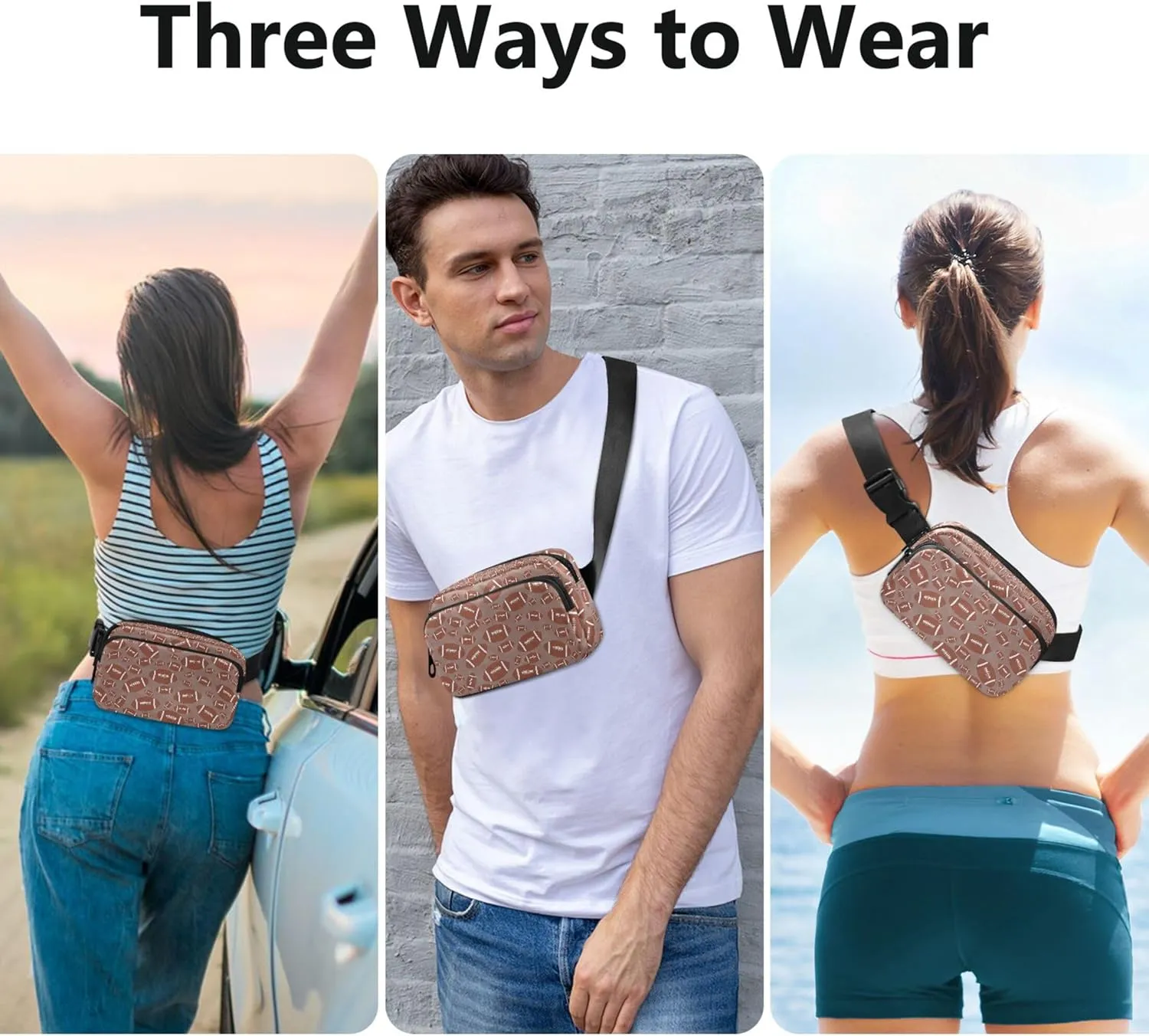 Custom American Football Pattern Fanny Packs Women Waterproof Everywhere Belt Bag Cute Crossbody Waist Pack