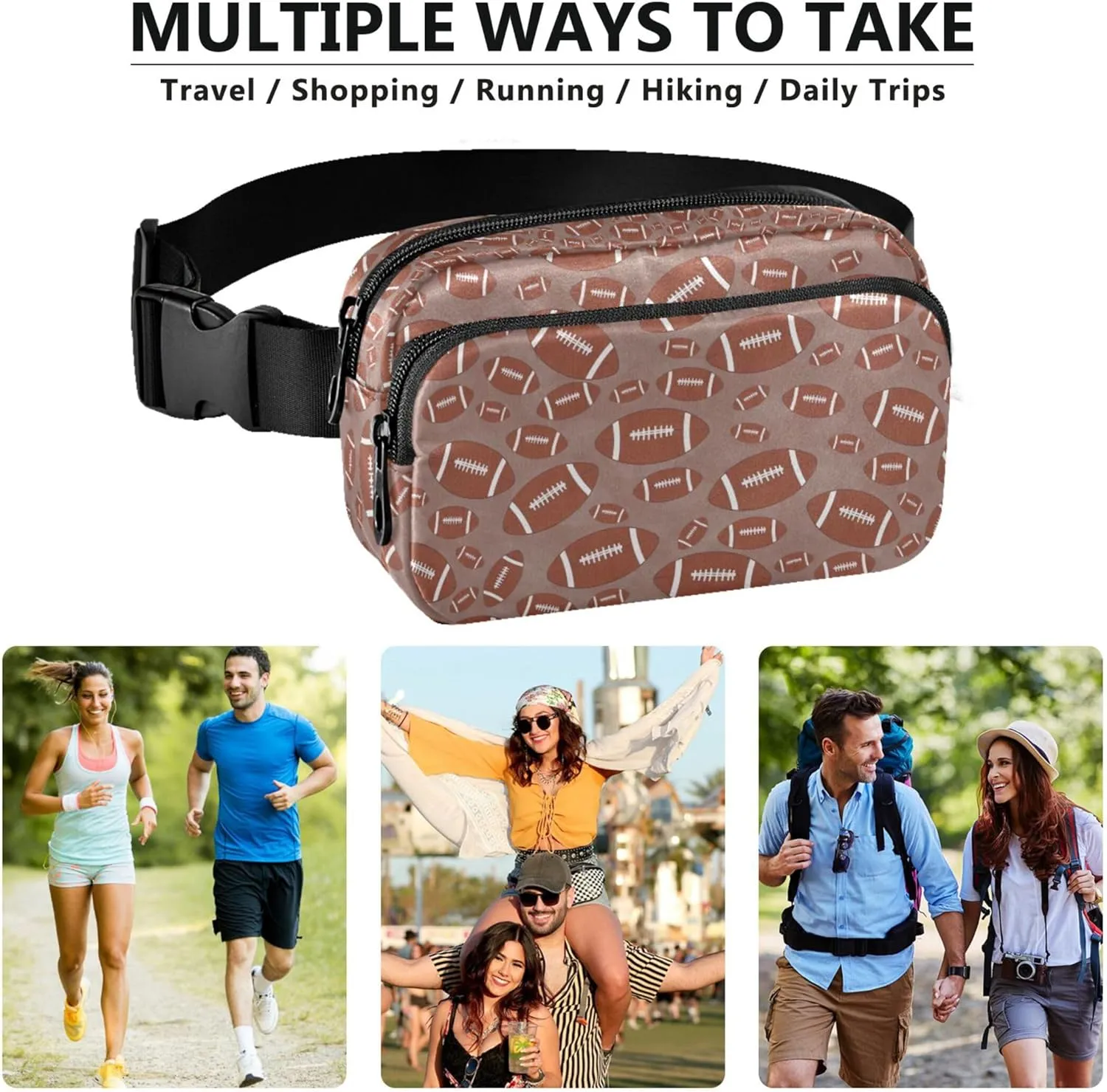 Custom American Football Pattern Fanny Packs Women Waterproof Everywhere Belt Bag Cute Crossbody Waist Pack