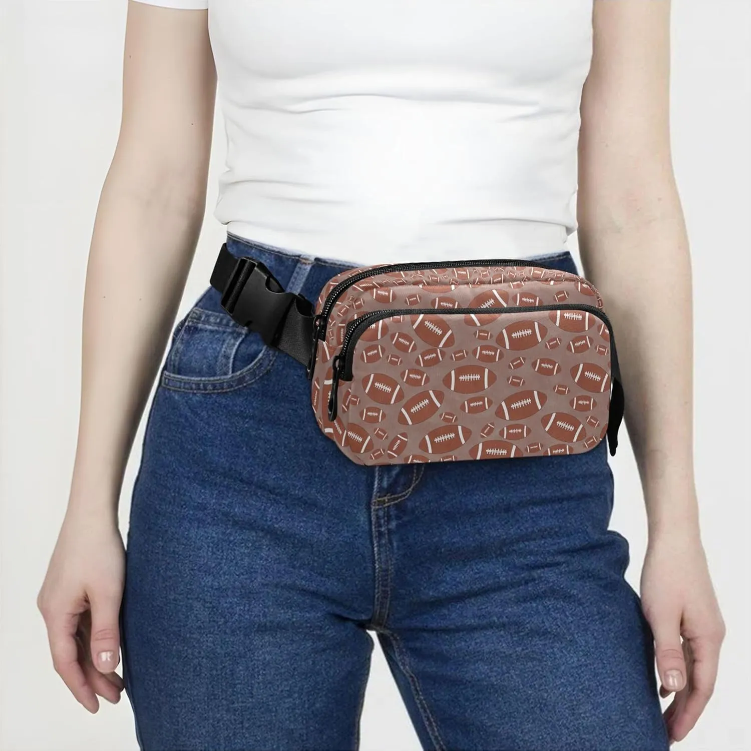 Custom American Football Pattern Fanny Packs Women Waterproof Everywhere Belt Bag Cute Crossbody Waist Pack