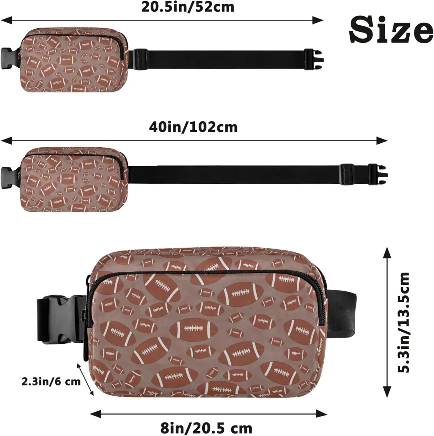 Custom American Football Pattern Fanny Packs Women Waterproof Everywhere Belt Bag Cute Crossbody Waist Pack