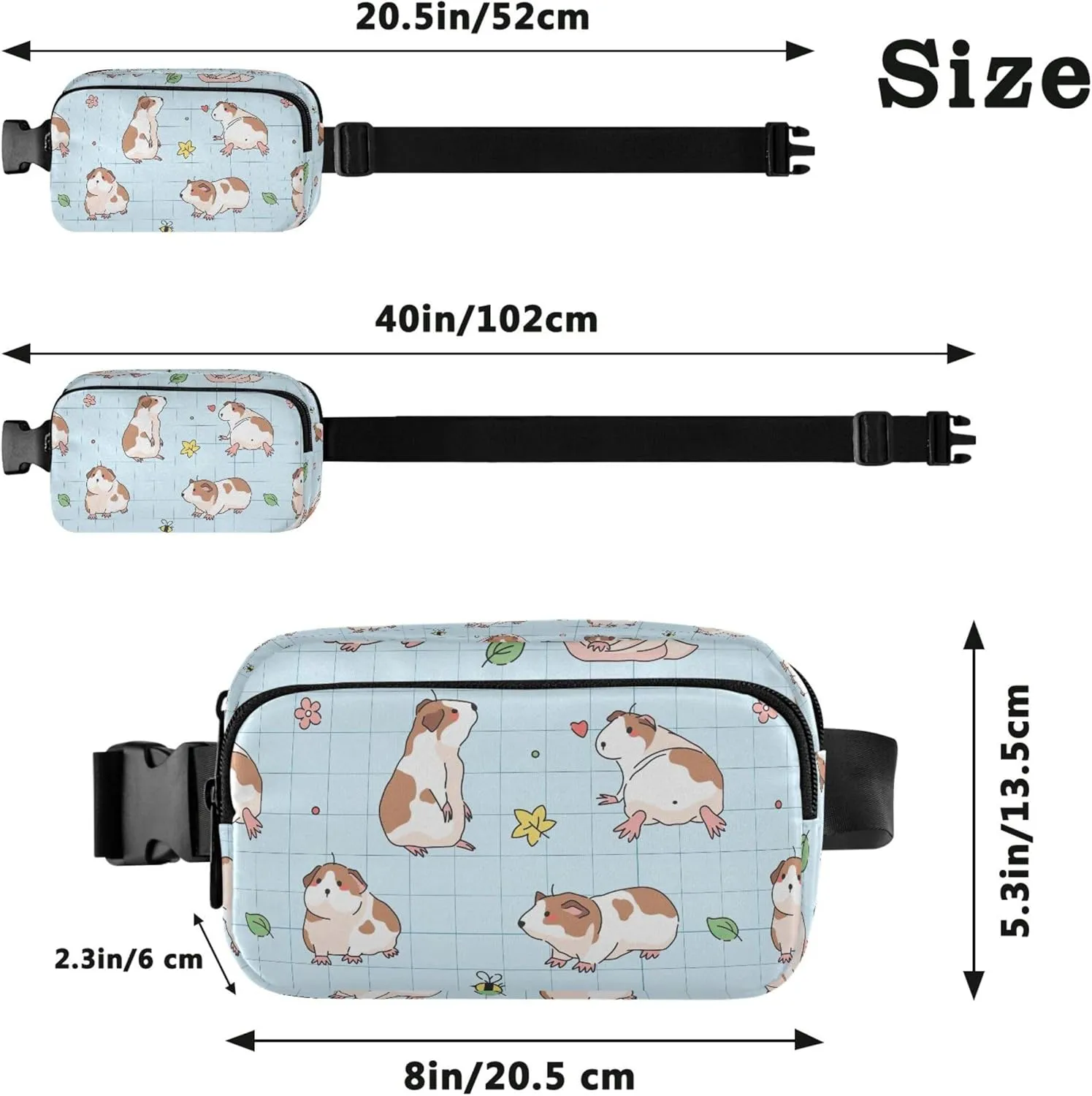 Custom Cartoon Guinea Pigs Plaid Fanny Pack for Women Colorful Hip Pouch Belt Bag Waterproof Waist Pack for Women