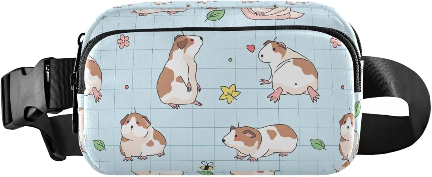 Custom Cartoon Guinea Pigs Plaid Fanny Pack for Women Colorful Hip Pouch Belt Bag Waterproof Waist Pack for Women