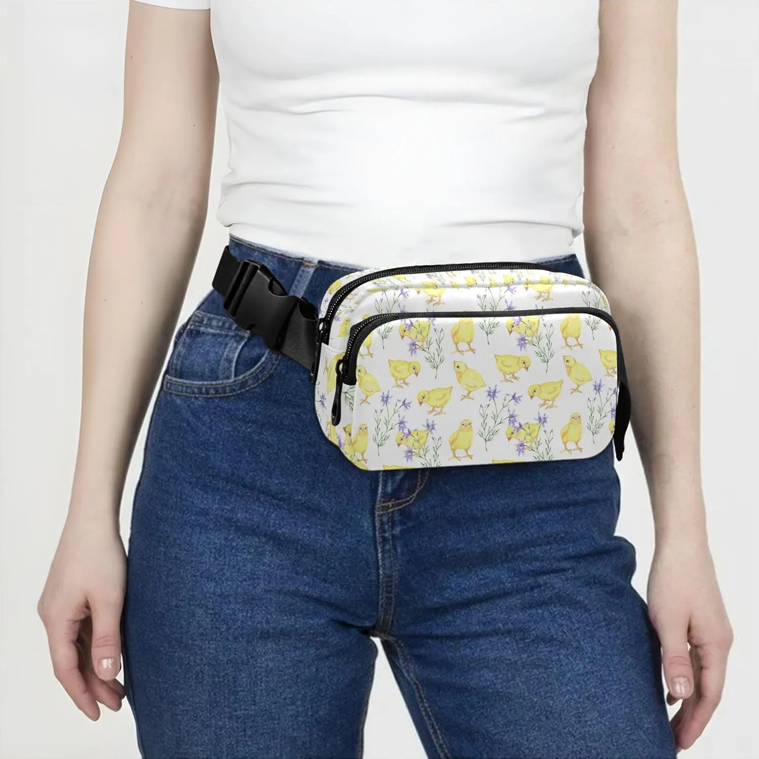 Custom Chickens Floral Chick Womens Fanny Pack Waterproof Hip Bag Belt Purse Designer Cross Body Waist Pack