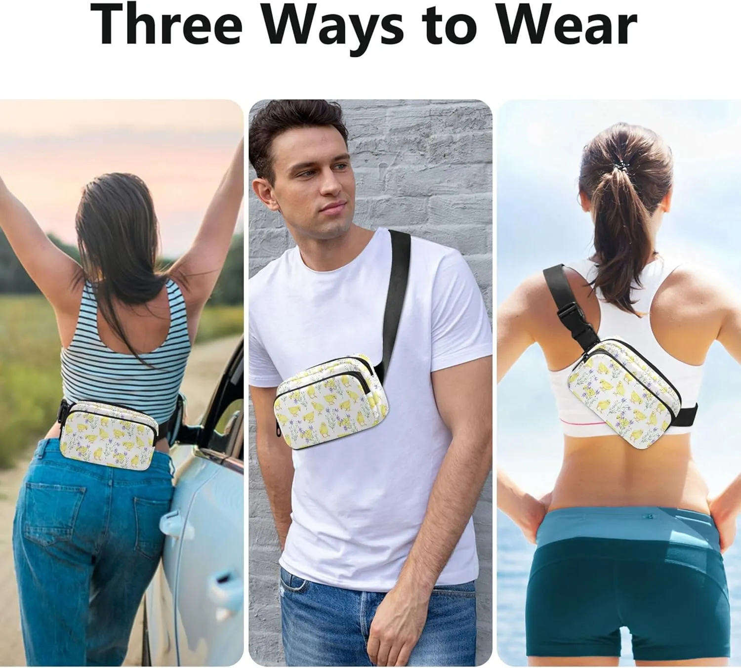 Custom Chickens Floral Chick Womens Fanny Pack Waterproof Hip Bag Belt Purse Designer Cross Body Waist Pack