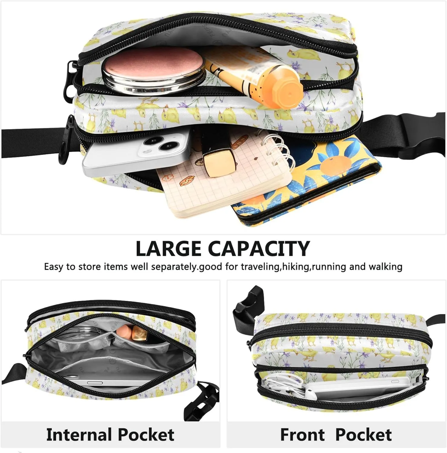 Custom Chickens Floral Chick Womens Fanny Pack Waterproof Hip Bag Belt Purse Designer Cross Body Waist Pack