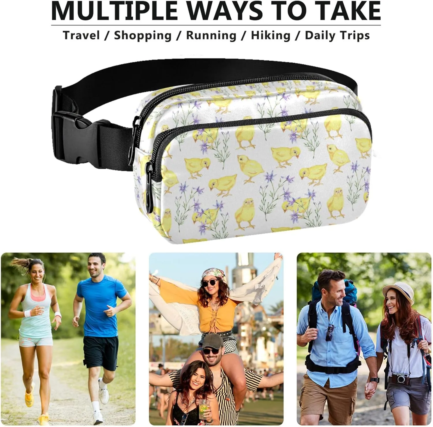 Custom Chickens Floral Chick Womens Fanny Pack Waterproof Hip Bag Belt Purse Designer Cross Body Waist Pack