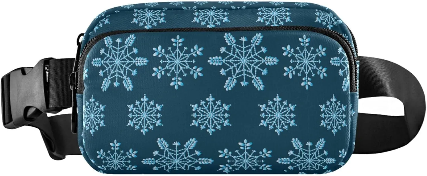 Custom Christmas Blue Snowflakes Women Fanny Packs Waterproof Large Hip Belt Bag Bright Colored Waist Purse for Women