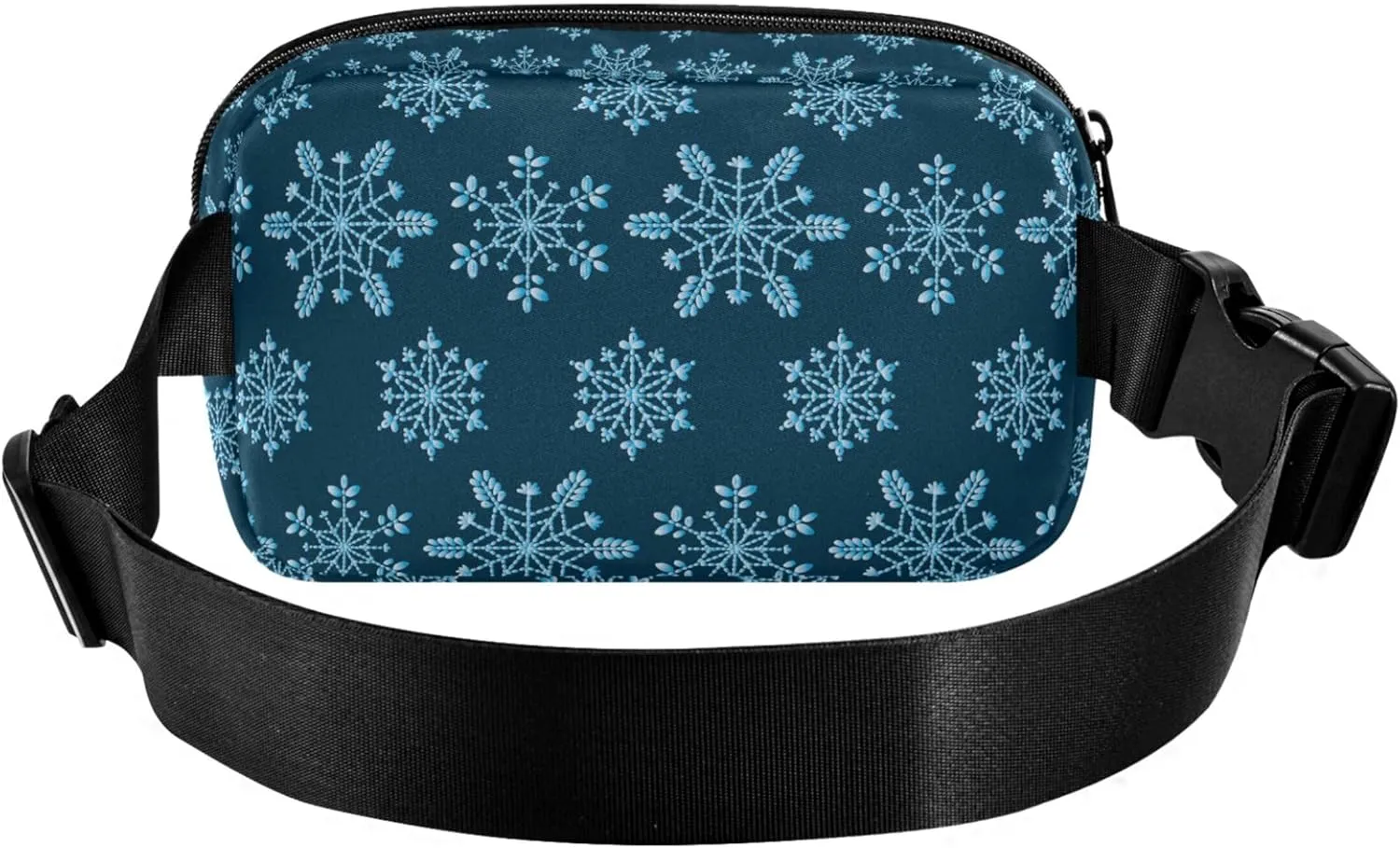 Custom Christmas Blue Snowflakes Women Fanny Packs Waterproof Large Hip Belt Bag Bright Colored Waist Purse for Women
