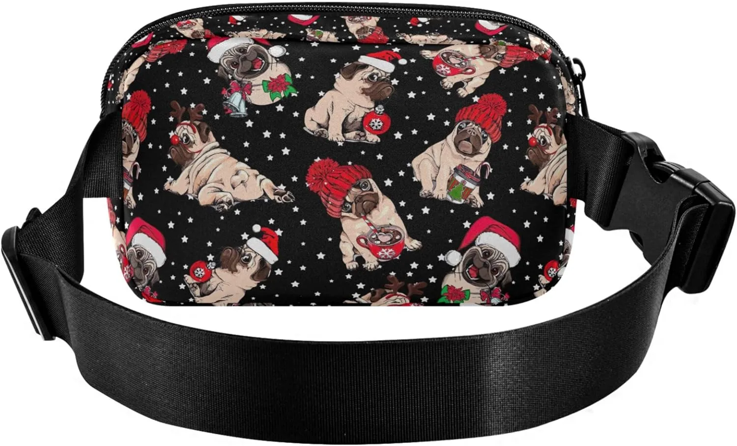 Custom Christmas Cute Pug Bulldog Fanny Packs for Women Hip Pack Belt Pouch Waterproof Hiking Crossbody Waist Purse