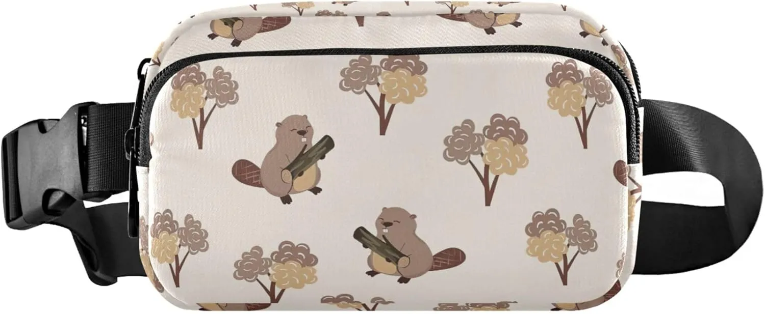 Customized Cute Beaver Khaki Brown Fanny Packs Women Waterproof Hip Pack Belt Bag Cute Travel Waist Pouch