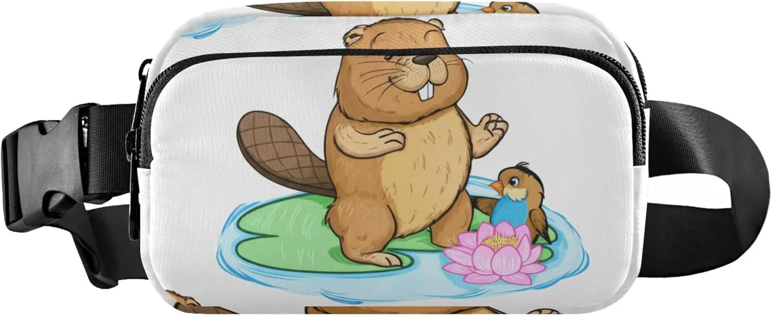 Cute Cartoon Beaver Bird Lily Fanny Packs for Women Waterproof Hip Bag Belt Purse Funny Waist Bag for Women