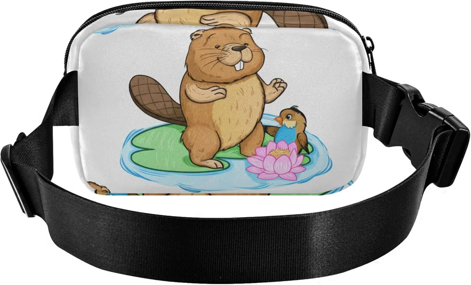 Cute Cartoon Beaver Bird Lily Fanny Packs for Women Waterproof Hip Bag Belt Purse Funny Waist Bag for Women