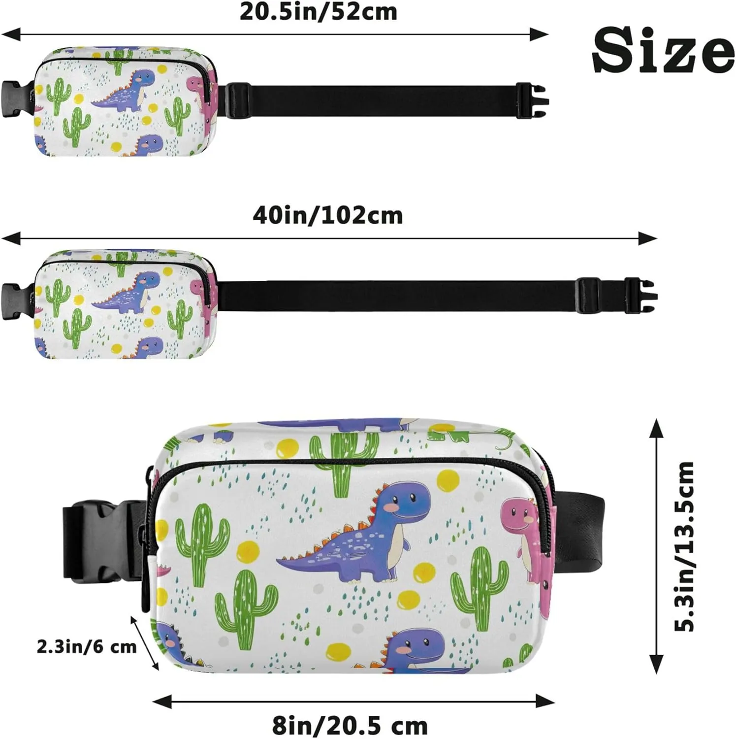 Cute Dinosaurs Cactus Waterproof Women Fanny Packs Hip Bag Belt Pouch Bright Colored Waist Pouch for Women