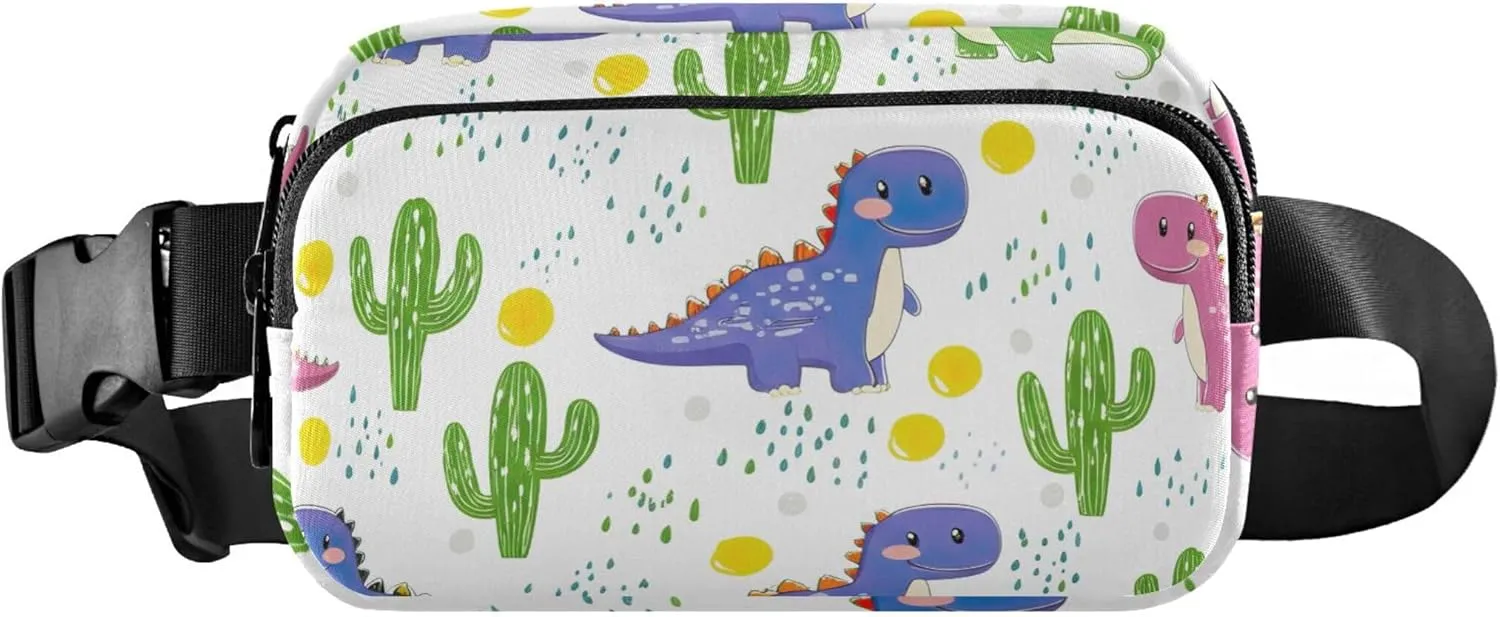 Cute Dinosaurs Cactus Waterproof Women Fanny Packs Hip Bag Belt Pouch Bright Colored Waist Pouch for Women
