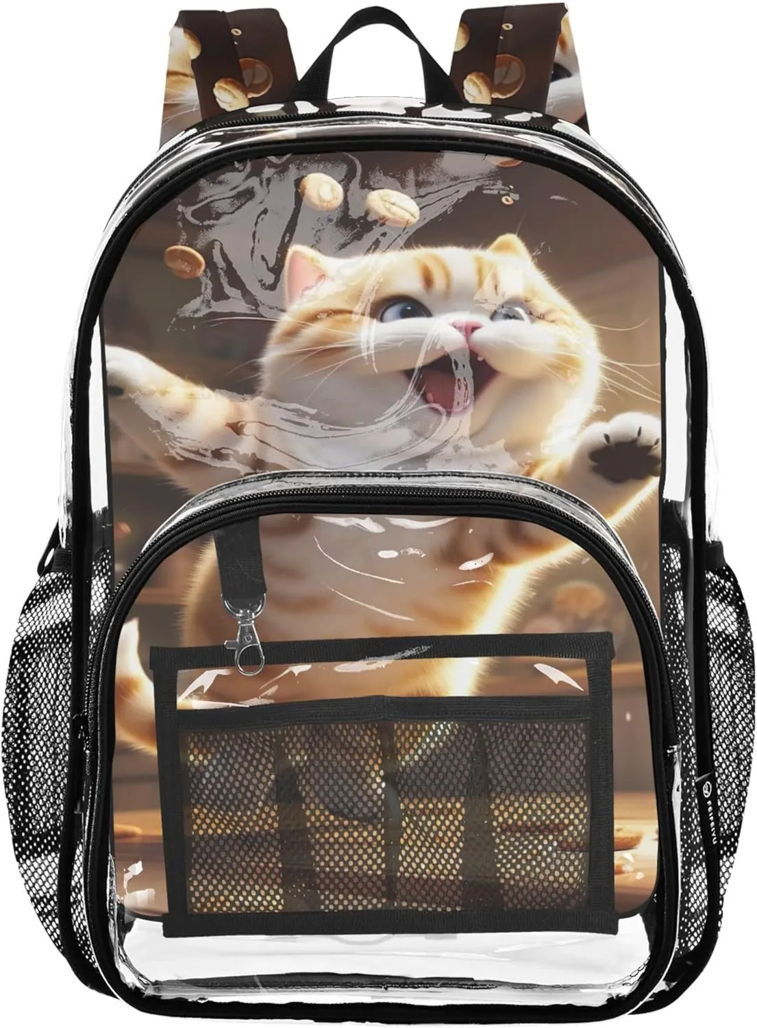 Cute Fat Cat Jumping Clear Bag for Women Travel Kids Girls Backpack Boys Pvc Transparent Bags School
