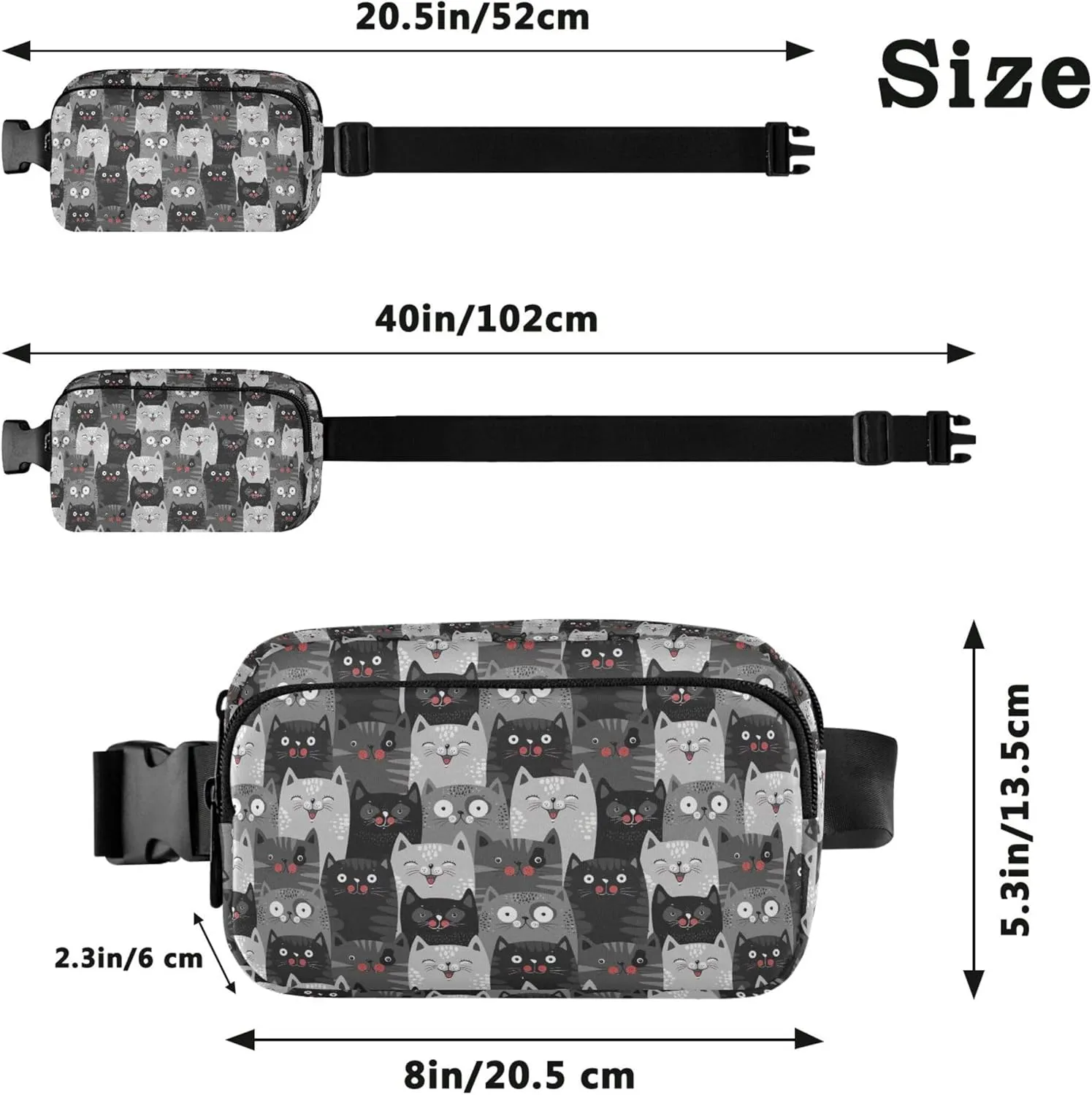 Cute Grey Cats Women Fanny Pack Hip Pack Belt Bag Waterproof Flower Crossbody Waist Purse