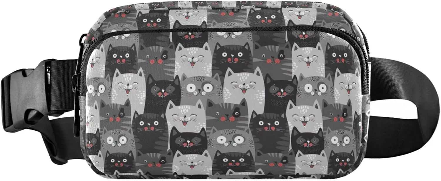 Cute Grey Cats Women Fanny Pack Hip Pack Belt Bag Waterproof Flower Crossbody Waist Purse
