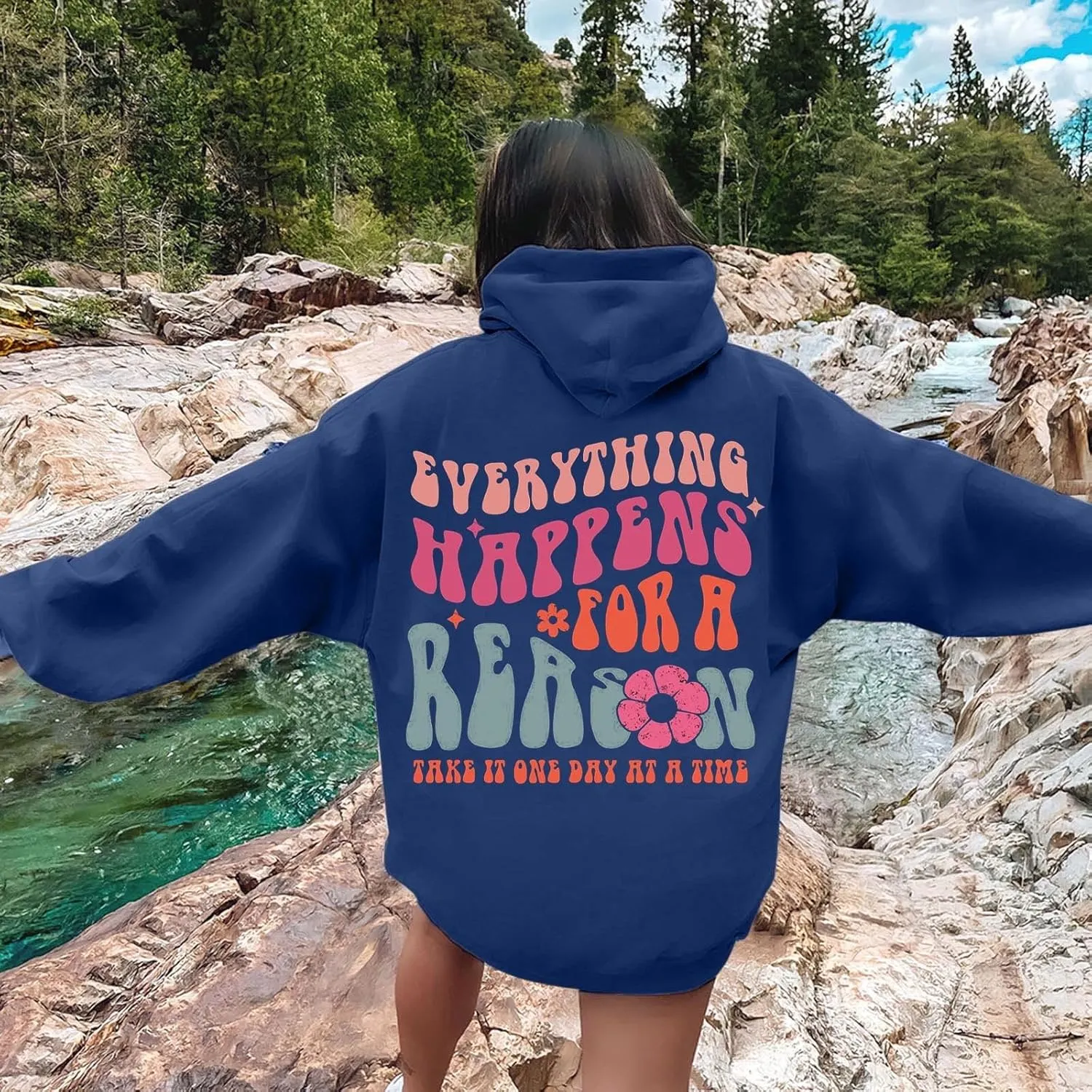 Cute Hoodies for Women Hooded Preppy Sweatshirt Pink Hoodie Oversized Letter Print Graphic Hoodies