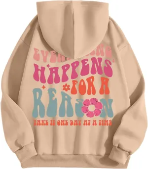 Cute Hoodies for Women Hooded Preppy Sweatshirt Pink Hoodie Oversized Letter Print Graphic Hoodies