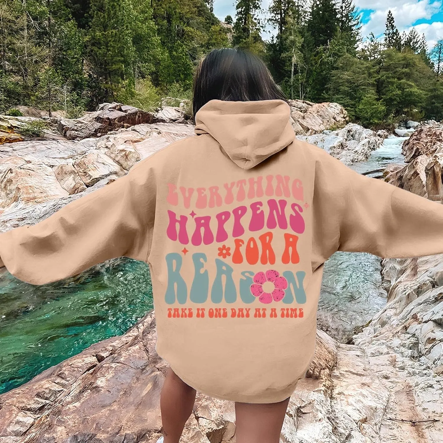 Cute Hoodies for Women Hooded Preppy Sweatshirt Pink Hoodie Oversized Letter Print Graphic Hoodies