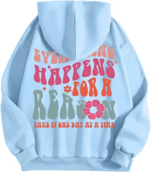 Cute Hoodies for Women Hooded Preppy Sweatshirt Pink Hoodie Oversized Letter Print Graphic Hoodies