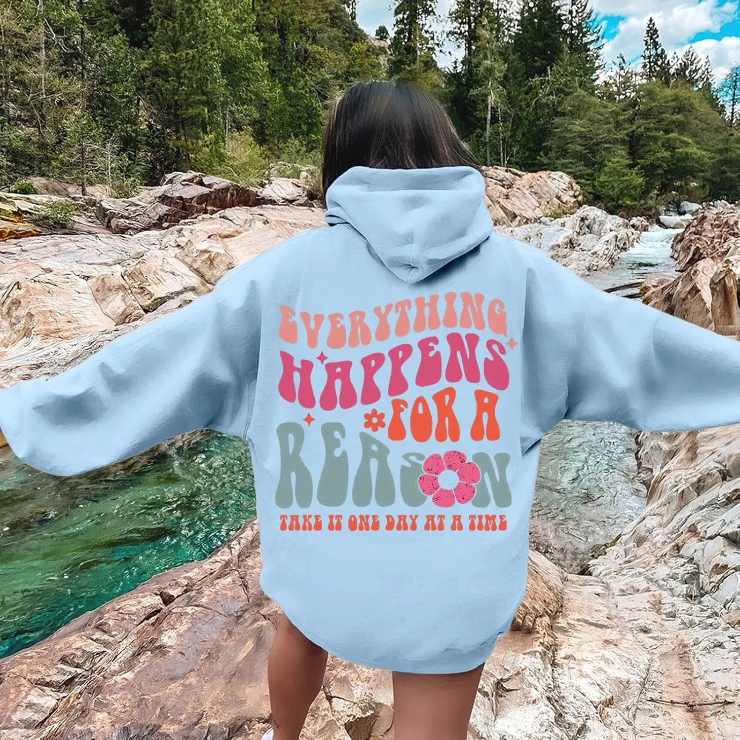 Cute Hoodies for Women Hooded Preppy Sweatshirt Pink Hoodie Oversized Letter Print Graphic Hoodies