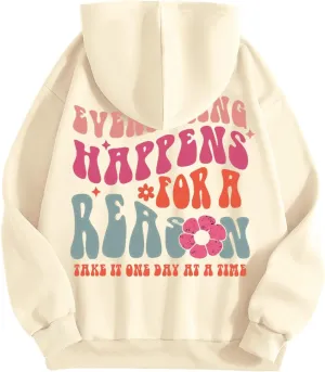 Cute Hoodies for Women Hooded Preppy Sweatshirt Pink Hoodie Oversized Letter Print Graphic Hoodies