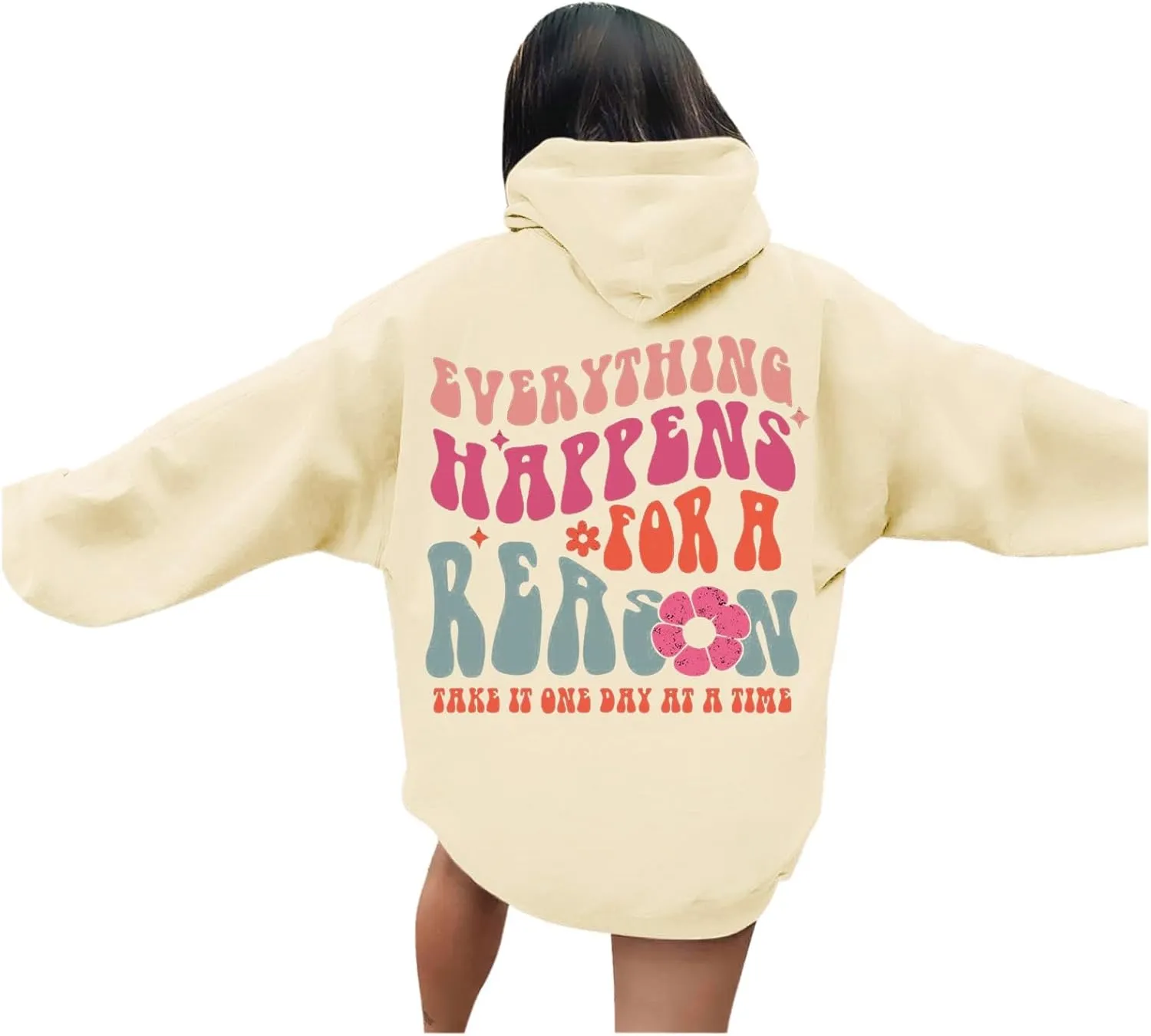 Cute Hoodies for Women Hooded Preppy Sweatshirt Pink Hoodie Oversized Letter Print Graphic Hoodies