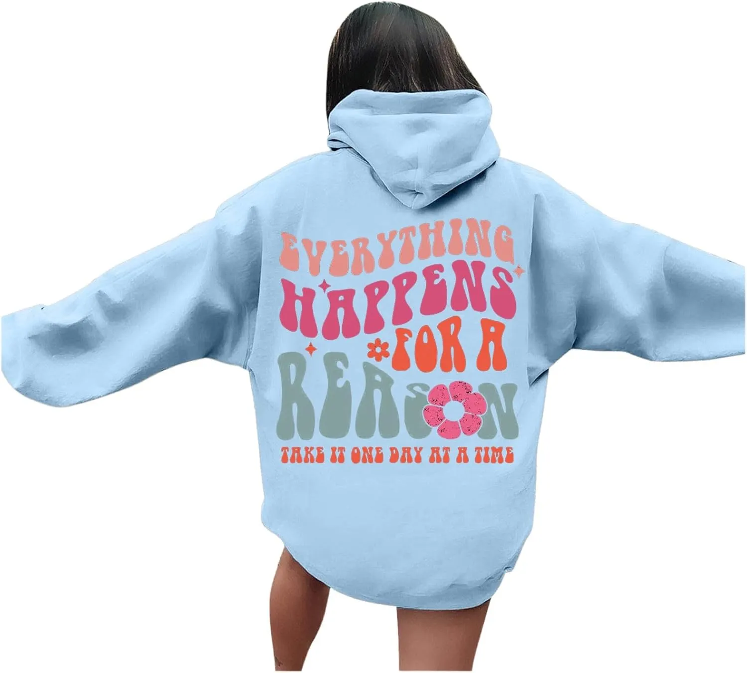 Cute Hoodies for Women Hooded Preppy Sweatshirt Pink Hoodie Oversized Letter Print Graphic Hoodies