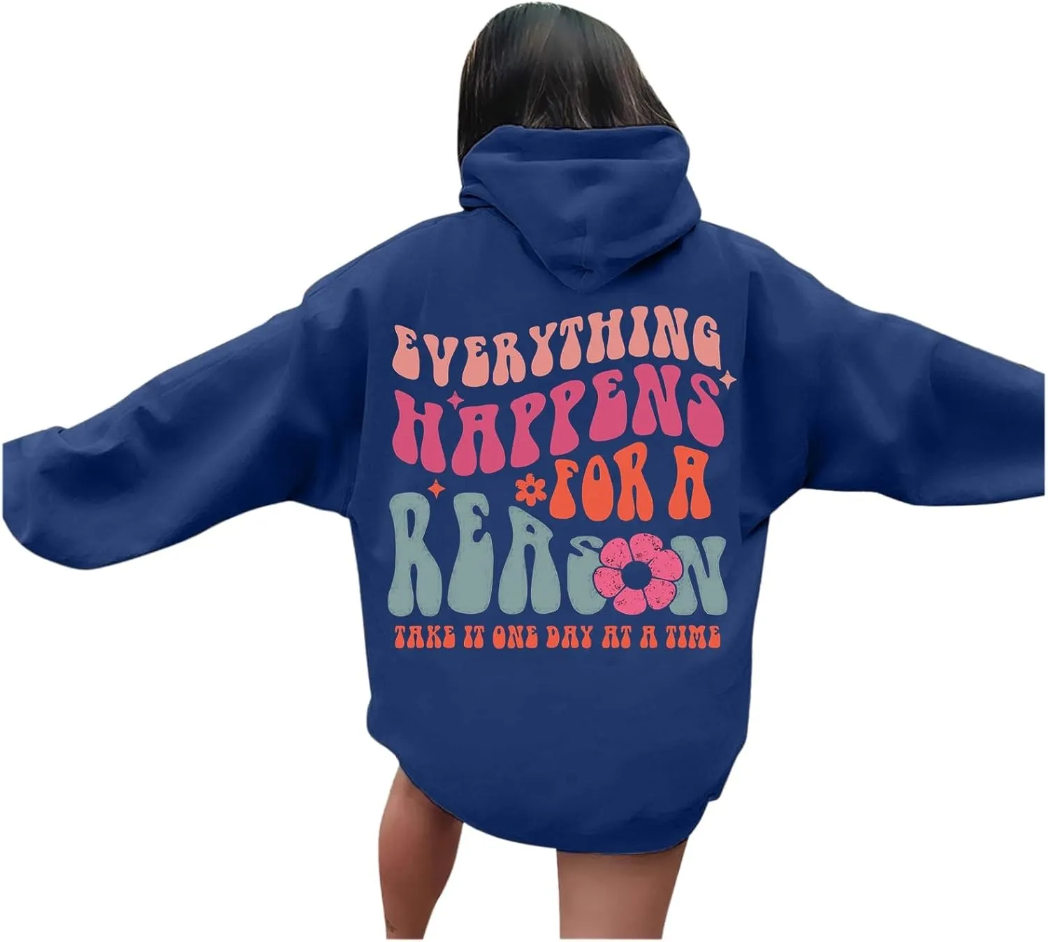 Cute Hoodies for Women Hooded Preppy Sweatshirt Pink Hoodie Oversized Letter Print Graphic Hoodies