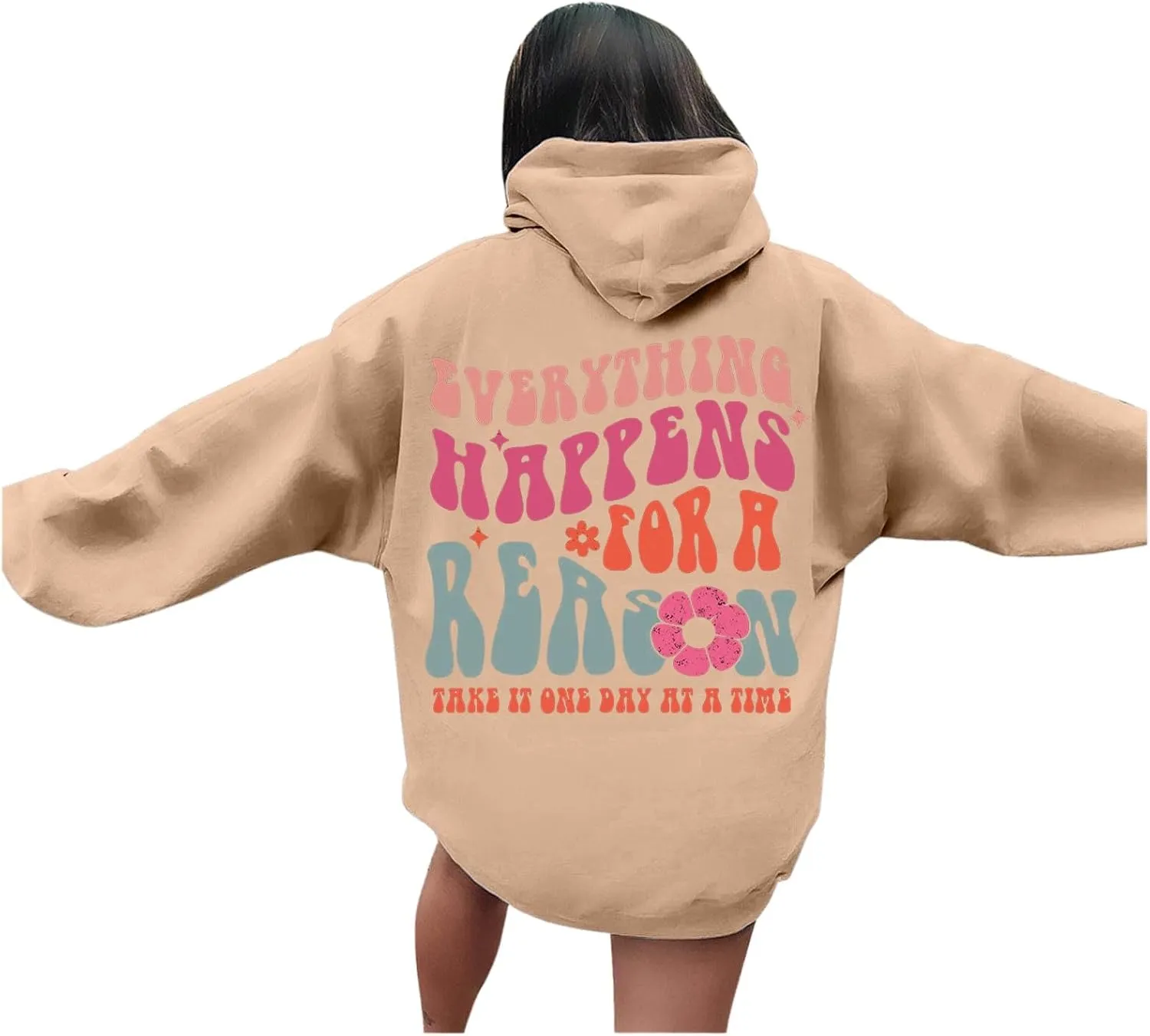 Cute Hoodies for Women Hooded Preppy Sweatshirt Pink Hoodie Oversized Letter Print Graphic Hoodies