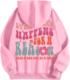 Cute Hoodies for Women Hooded Preppy Sweatshirt Pink Hoodie Oversized Letter Print Graphic Hoodies