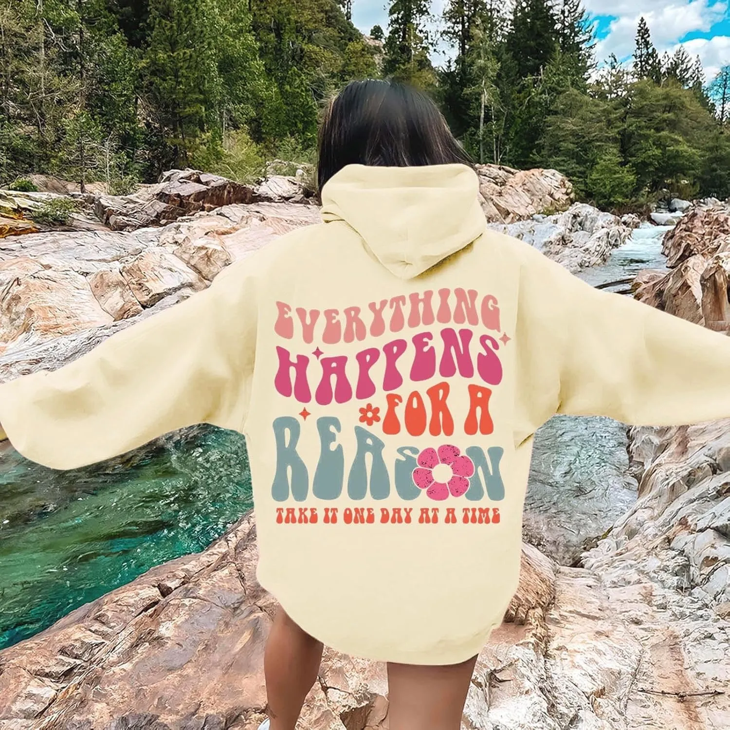 Cute Hoodies for Women Hooded Preppy Sweatshirt Pink Hoodie Oversized Letter Print Graphic Hoodies