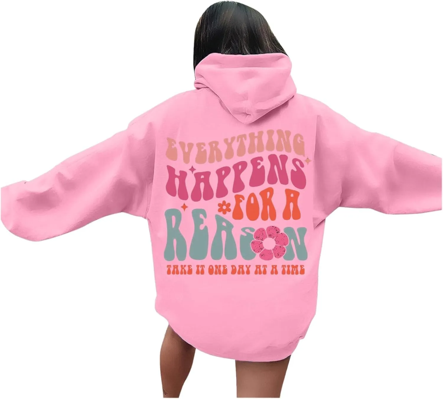 Cute Hoodies for Women Hooded Preppy Sweatshirt Pink Hoodie Oversized Letter Print Graphic Hoodies