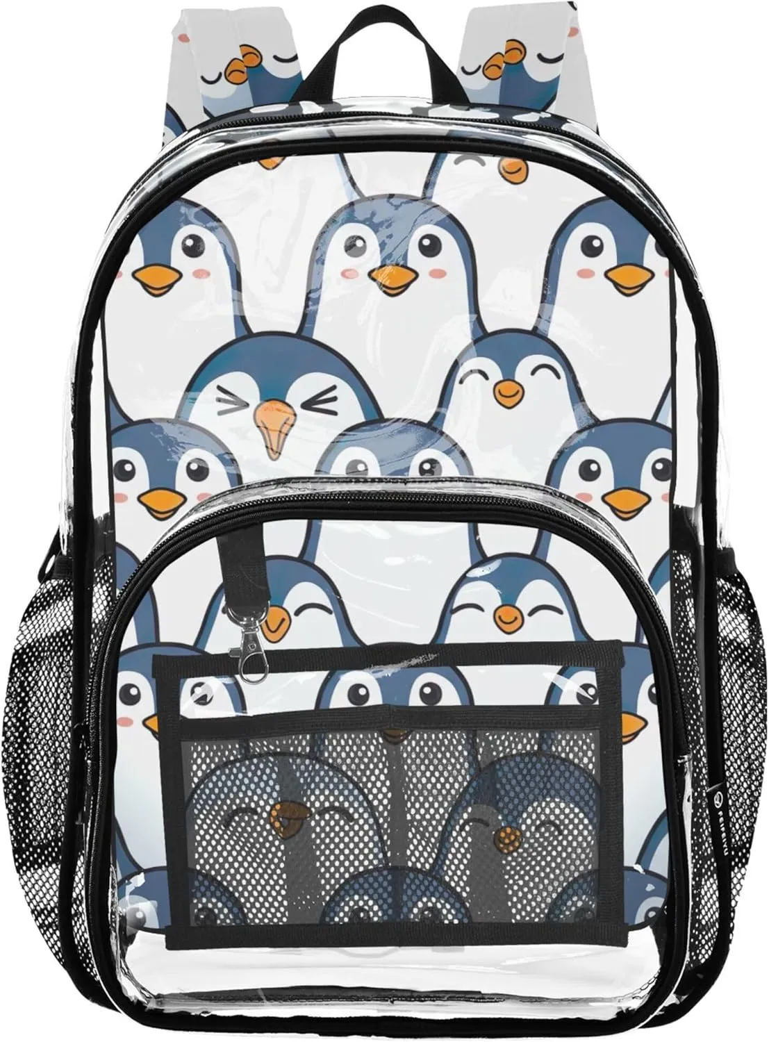 Cute Pelagic Penguins Wallpaper Clear Backpack for Women Girls Backpack for Kids Large Plastic Approved Bag
