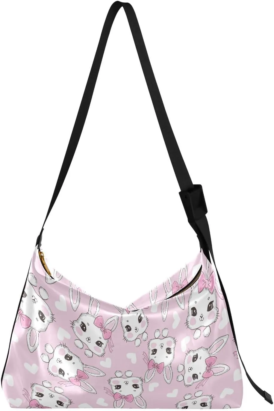 Cute Rabbit and Pink Bow Hobo Crossbody Bags for Women Leather Large Shoulder Bag Cross Body Trendy Womens Tote Bags Handbag for Travel Shopping