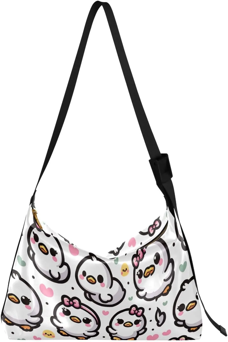 Cute White Ducks Hobo Crossbody Bags for Women Leather Large Shoulder Bag Cross Body Valentines Trendy Womens Tote Bags Handbag for Travel Shopping